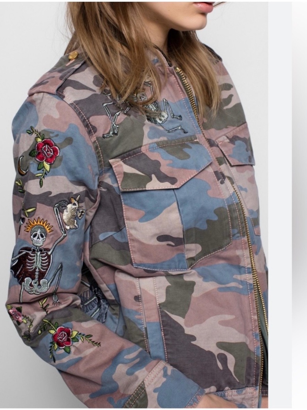 🎉SALE🎉 Zadig & Voltaire Kavy Camou Brode Embroidered Camo Utility Jacket NWOT